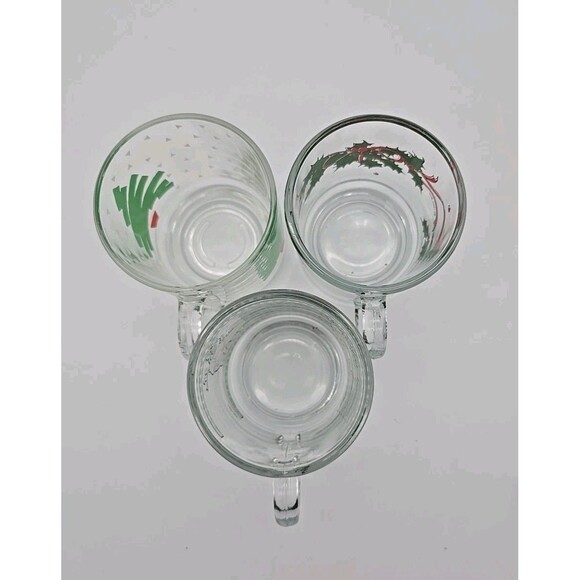 Lot of 3 Vintage Christmas Coffee Mugs Anchor Hocking & Luminarc Clear Glass - Picture 5 of 11
